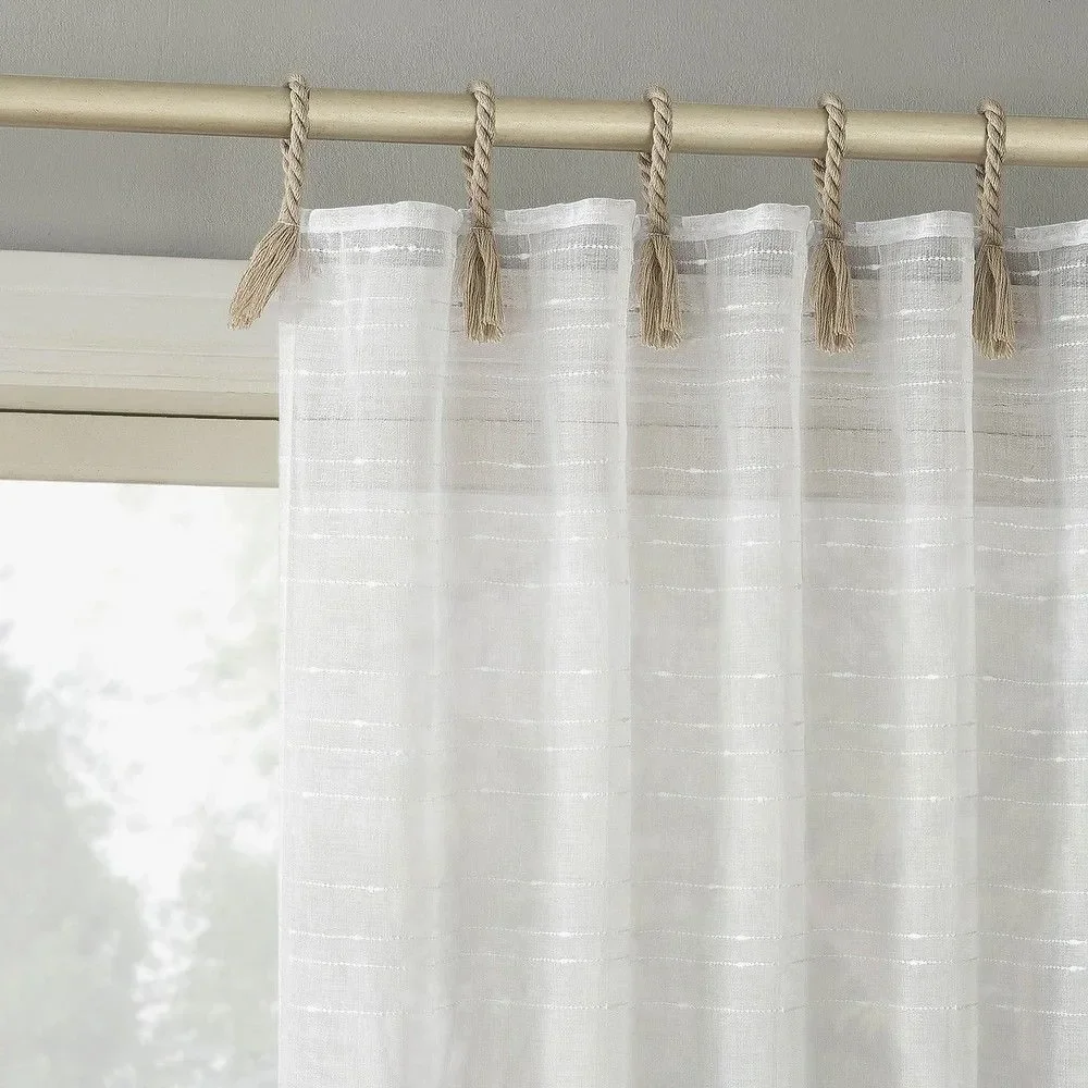 S. Lichtenberg White Semi Sheer Rope Tab Curtain Panel Pair 37